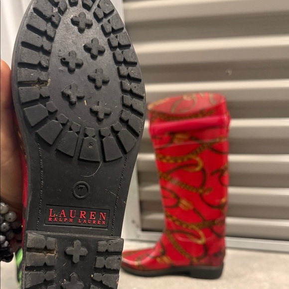 Ralph Lauren Red Chain Print Women's Boots - Picture 2 of 3